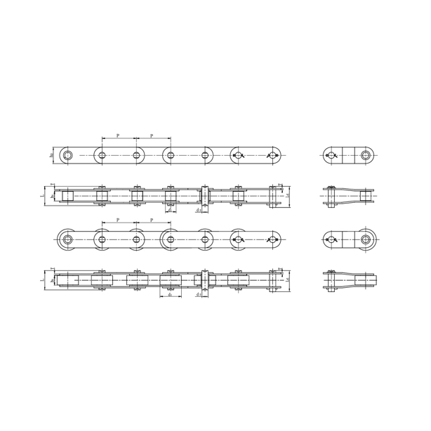 Cadenas transportadoras de acero inoxidable de doble paso.