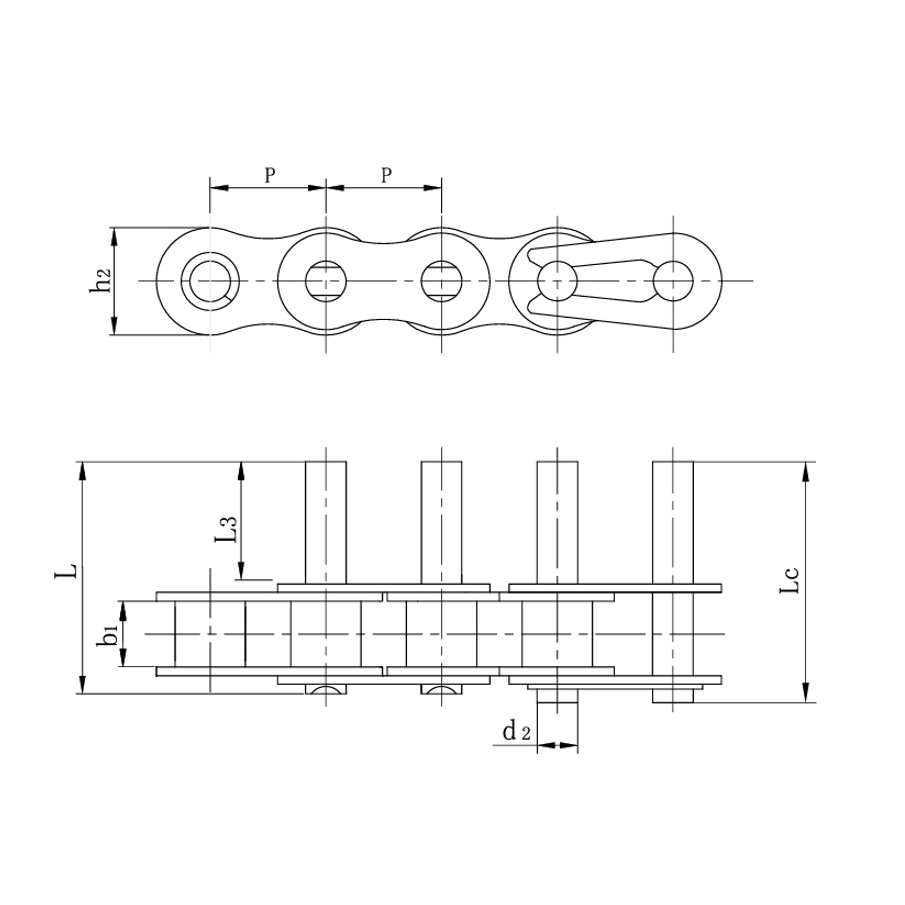 Cadenas transportadoras de paso corto con pasadores extendidos