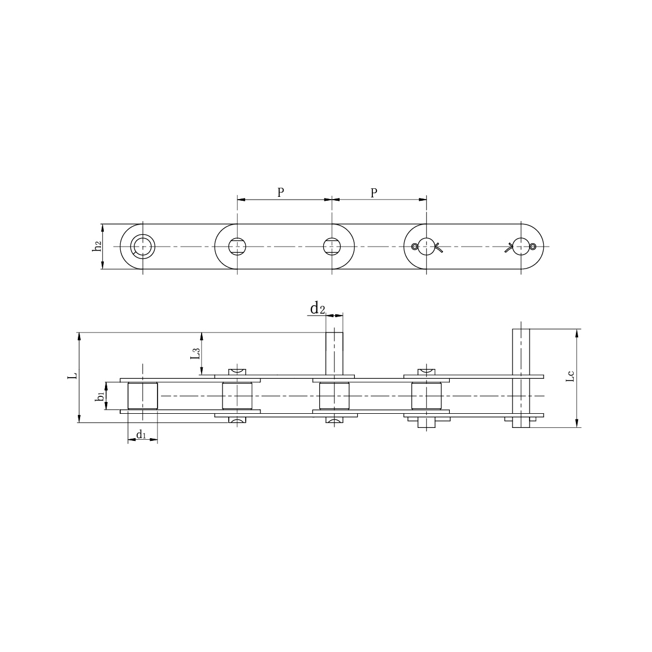 Cadenas transportadoras de acero inoxidable de doble paso con pasadores extendidos