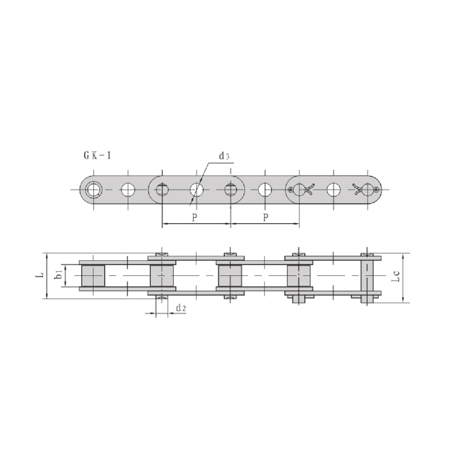 Cadenas transportadoras de doble paso con orificios centrales